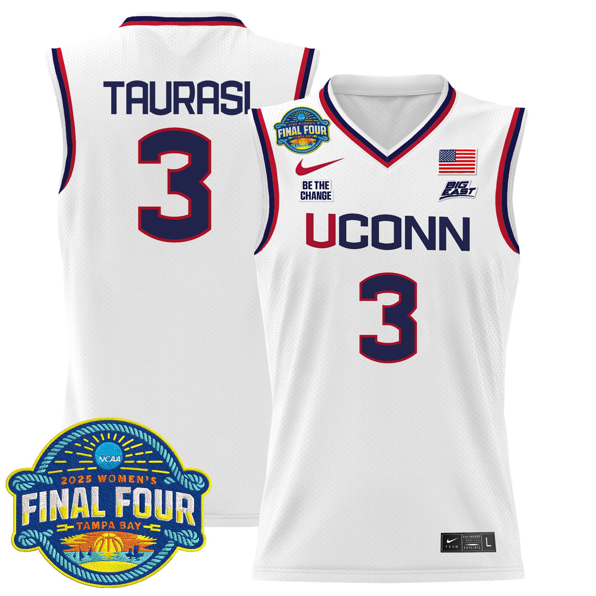 Men UConn Huskies #3 Taurasi White Nike 2025 Big Eat Final Four Patch Lightweight Basketball NCAA Jersey